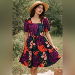 Maude Vivante ARIA Dress XS Tiered Puffed Sleeves Forestcore Artsy NWT $108